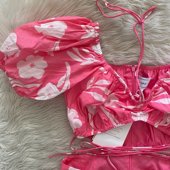 Sabo Skirt Pink White Floral Paraiso Cut Out Off The Shoulder Wendell Dress - Picture 3 of 12